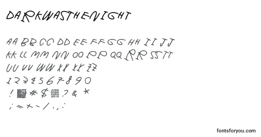 A fonte DarkWasTheNight – alfabeto, números, caracteres especiais