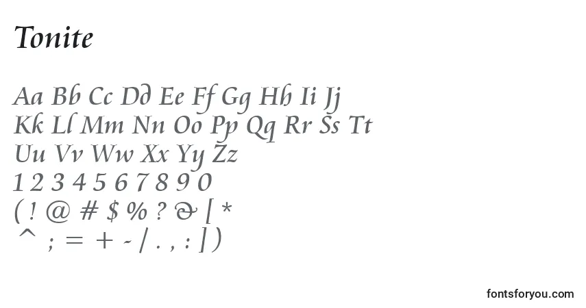 Czcionka Tonite – alfabet, cyfry, specjalne znaki
