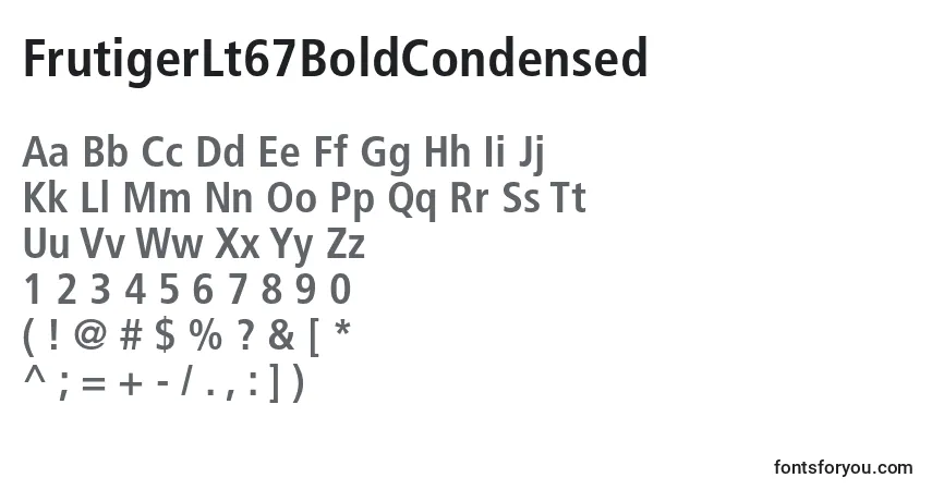 Schriftart FrutigerLt67BoldCondensed – Alphabet, Zahlen, spezielle Symbole