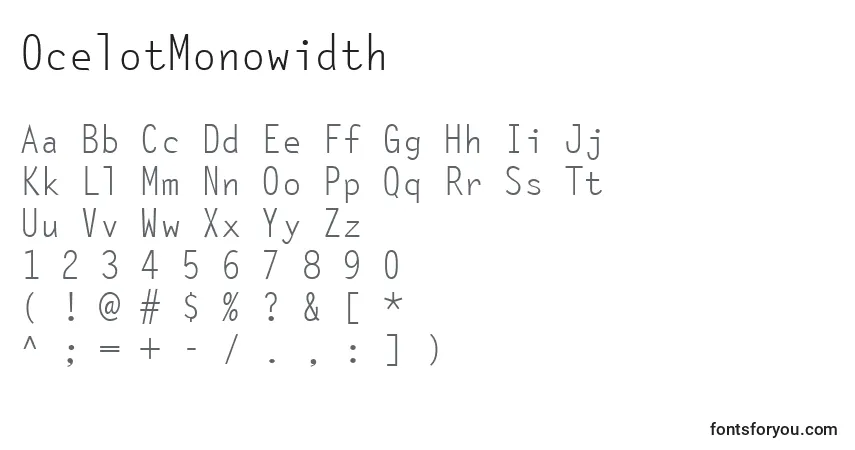 A fonte OcelotMonowidth – alfabeto, números, caracteres especiais