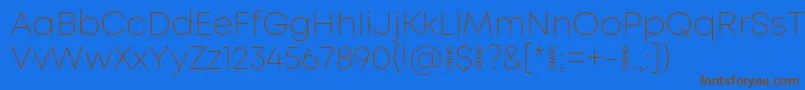 フォントMontExtralightdemo – 茶色の文字が青い背景にあります。