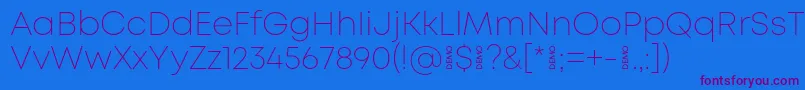 MontExtralightdemo Font – Purple Fonts on Blue Background