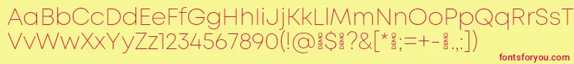 MontExtralightdemo Font – Red Fonts on Yellow Background