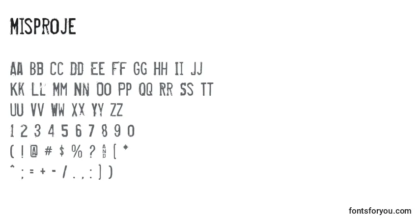 Schriftart Misproje – Alphabet, Zahlen, spezielle Symbole