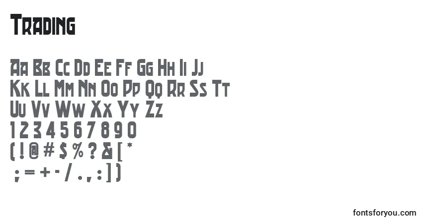 Czcionka Trading – alfabet, cyfry, specjalne znaki