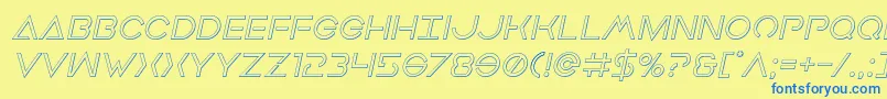フォントEarthorbiteroutital – 青い文字が黄色の背景にあります。