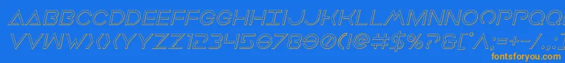Weitere Informationen zur Earthorbiteroutital-Schriftart Earthorbiteroutital-Schriftart – Orangefarbene Schriften auf blauem Hintergrund