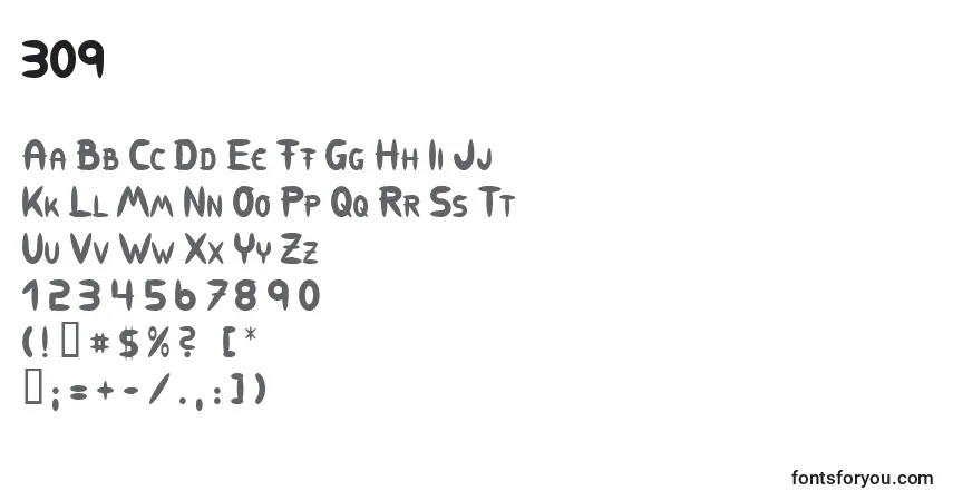 A fonte 309 – alfabeto, números, caracteres especiais