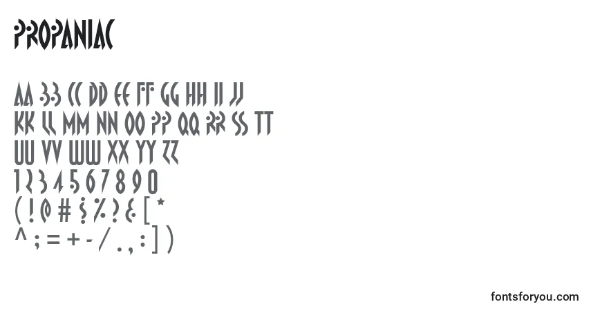 Schriftart Propaniac – Alphabet, Zahlen, spezielle Symbole