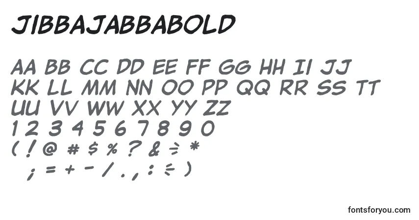 A fonte JibbajabbaBold – alfabeto, números, caracteres especiais