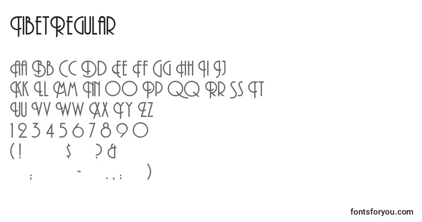 A fonte TibetRegular – alfabeto, números, caracteres especiais