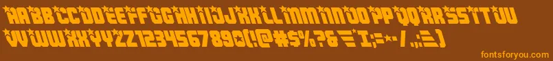 フォントArmyrangersleft – オレンジ色の文字が茶色の背景にあります。
