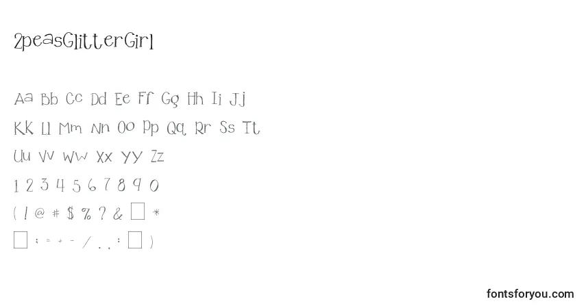 Czcionka 2peasGlitterGirl – alfabet, cyfry, specjalne znaki