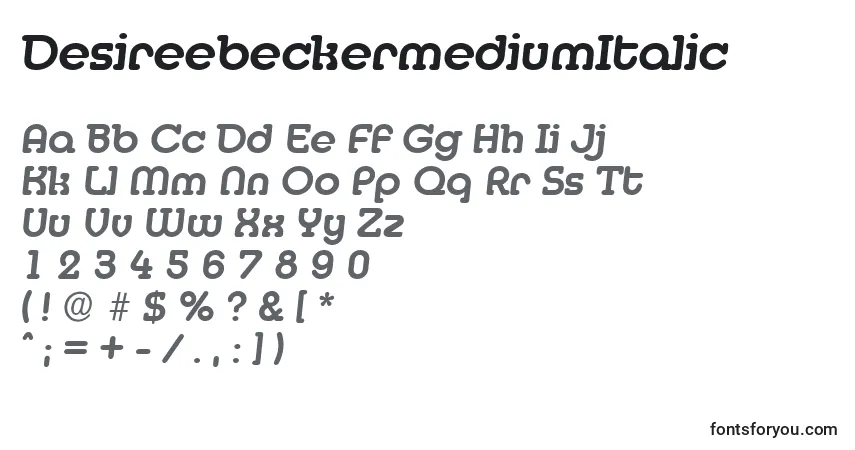 A fonte DesireebeckermediumItalic – alfabeto, números, caracteres especiais