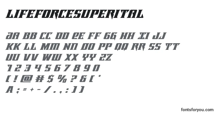 Schriftart Lifeforcesuperital – Alphabet, Zahlen, spezielle Symbole