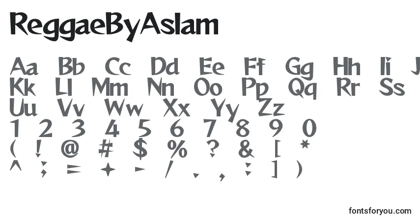 Czcionka ReggaeByAslam – alfabet, cyfry, specjalne znaki