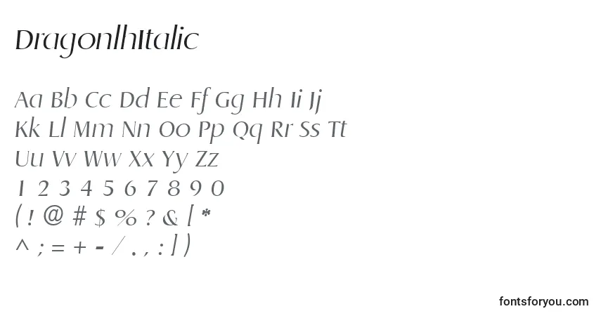 A fonte DragonlhItalic – alfabeto, números, caracteres especiais