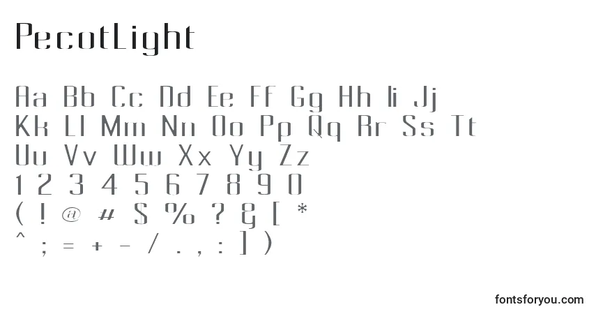 PecotLight font – alphabet, numbers, special characters