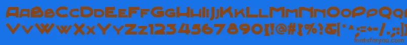 フォントJunebugstompnf – 茶色の文字が青い背景にあります。