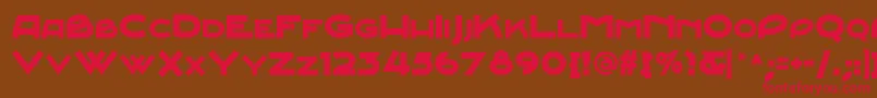 フォントJunebugstompnf – 赤い文字が茶色の背景にあります。