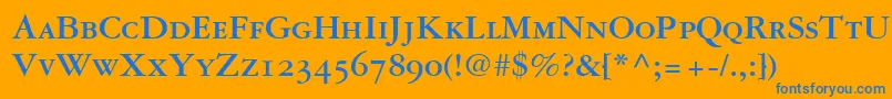 GaramondRepriseOldstyleSsiBoldSmallCaps-Schriftart – Blaue Schriften auf orangefarbenem Hintergrund