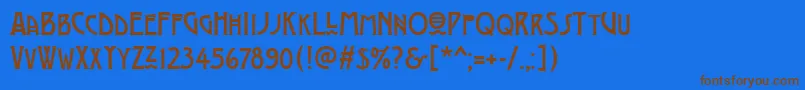 フォントModernistThree – 茶色の文字が青い背景にあります。