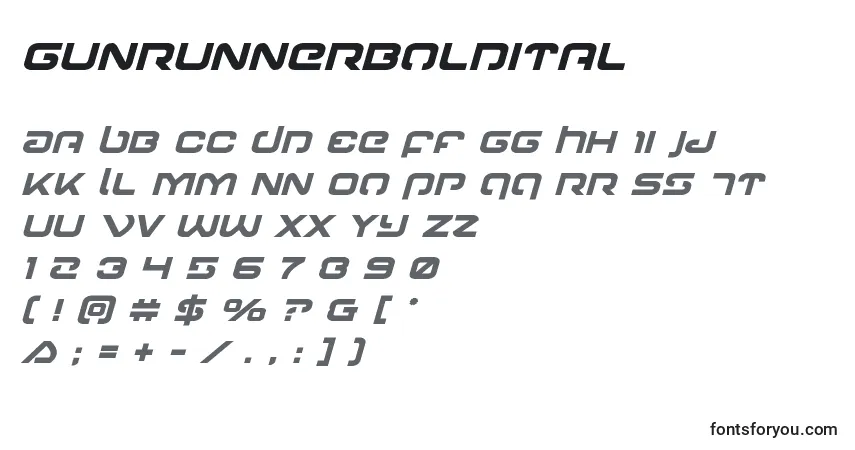 Schriftart Gunrunnerboldital – Alphabet, Zahlen, spezielle Symbole
