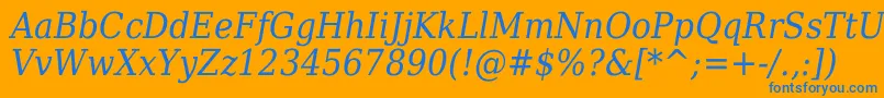 DejavuSerifItalicCondensed-Schriftart – Blaue Schriften auf orangefarbenem Hintergrund