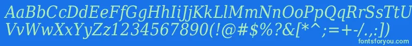 DejavuSerifItalicCondensed-fontti – vihreät fontit sinisellä taustalla