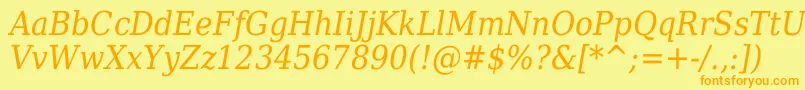 DejavuSerifItalicCondensed-Schriftart – Orangefarbene Schriften auf gelbem Hintergrund
