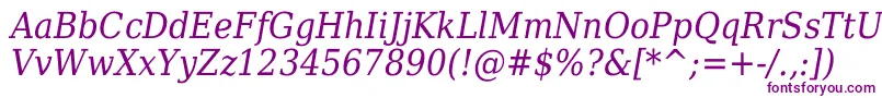 DejavuSerifItalicCondensed-Schriftart – Violette Schriften auf weißem Hintergrund