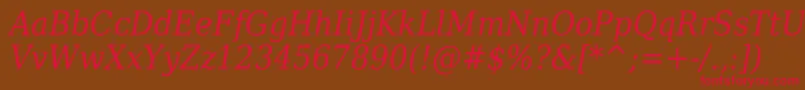 フォントDejavuSerifItalicCondensed – 赤い文字が茶色の背景にあります。