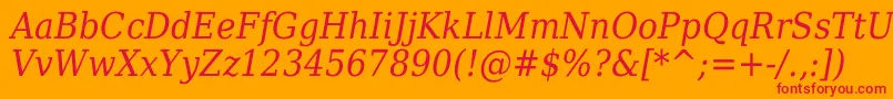 DejavuSerifItalicCondensed-fontti – punaiset fontit oranssilla taustalla