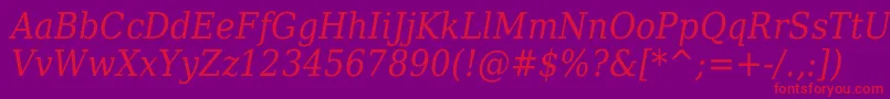 DejavuSerifItalicCondensed-fontti – punaiset fontit violetilla taustalla