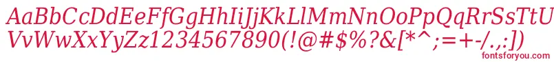 DejavuSerifItalicCondensed-Schriftart – Rote Schriften auf weißem Hintergrund