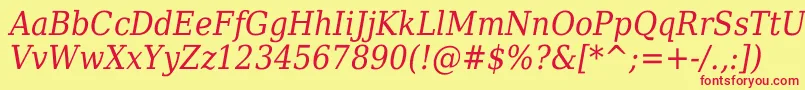 DejavuSerifItalicCondensed-fontti – punaiset fontit keltaisella taustalla