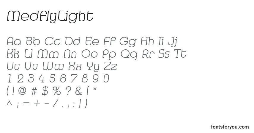 MedflyLightフォント–アルファベット、数字、特殊文字