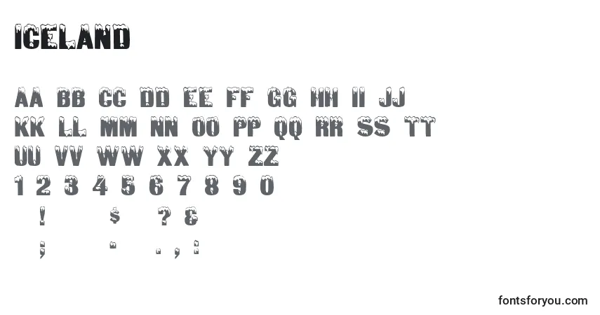 A fonte Iceland – alfabeto, números, caracteres especiais