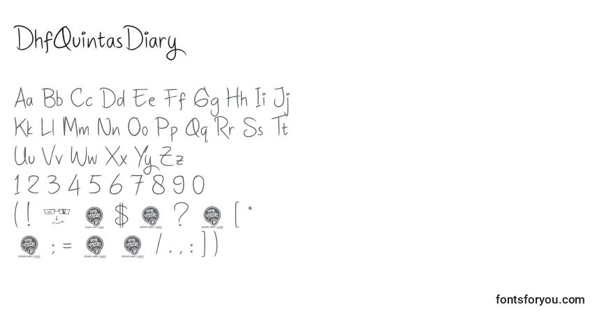 A fonte DhfQuintasDiary – alfabeto, números, caracteres especiais