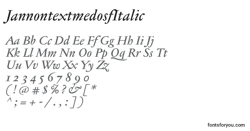 Шрифт JannontextmedosfItalic – алфавит, цифры, специальные символы