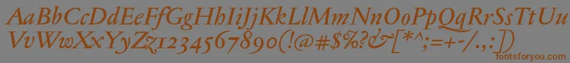 フォントJannontextmedosfItalic – 茶色の文字が灰色の背景にあります。