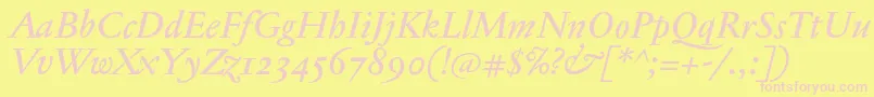 JannontextmedosfItalic-fontti – vaaleanpunaiset fontit keltaisella taustalla
