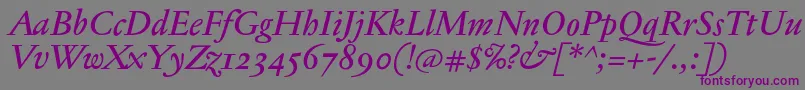 フォントJannontextmedosfItalic – 紫色のフォント、灰色の背景