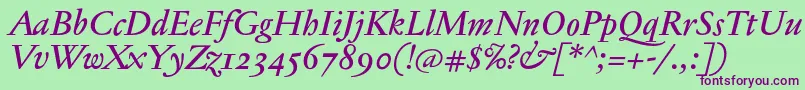 JannontextmedosfItalic Font – Purple Fonts on Green Background