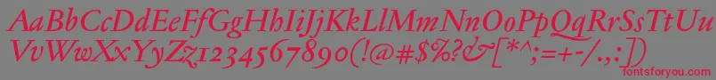 フォントJannontextmedosfItalic – 赤い文字の灰色の背景