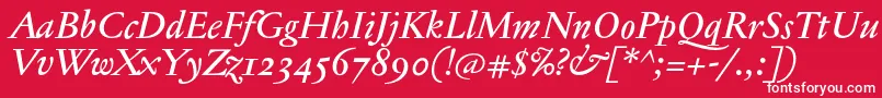 JannontextmedosfItalic-Schriftart – Weiße Schriften auf rotem Hintergrund