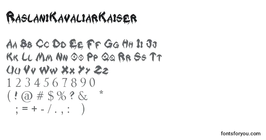 Шрифт RaslaniKavaliarKaiser – алфавит, цифры, специальные символы