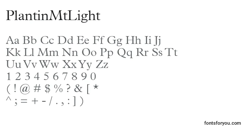 Czcionka PlantinMtLight – alfabet, cyfry, specjalne znaki