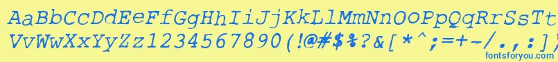 フォントRoughTypewriterItl – 青い文字が黄色の背景にあります。