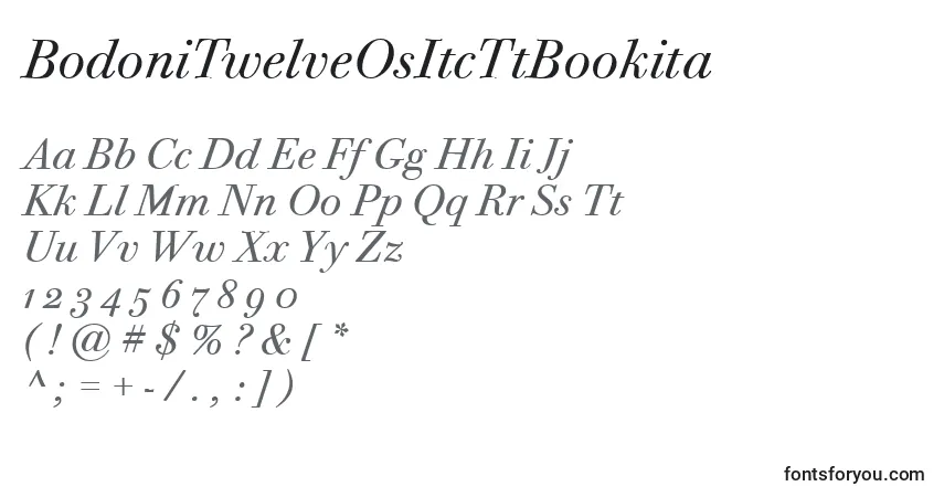 Czcionka BodoniTwelveOsItcTtBookita – alfabet, cyfry, specjalne znaki